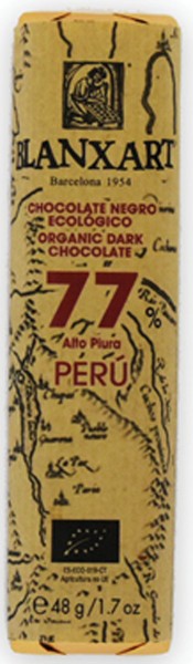 Chocolate ecológico negro 77% Criollo de Alta Piura, Perú