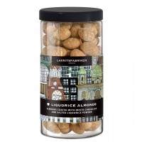 Liquorice almonds Almonds coated with white chocolate and salted liquorice powder