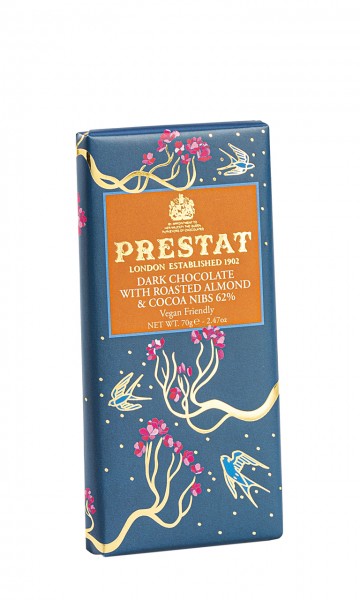 Dark Chocolate with roasted Almond & Cacao Nibs 62 %